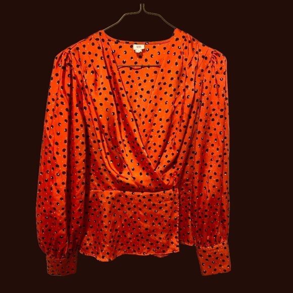 Red Satin Peplum Polka Dot Blouse - Picture 1 of 8